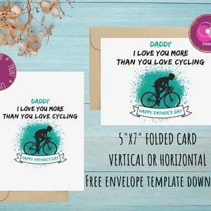 Tarjeta ciclista del Día del Padre, Tarjeta divertida del Día del Padre, Tarjeta Cycle Daddy, Tarjeta de amor Dad Driv, Tarjeta vertical horizontal de 5"X7", sobre incluido