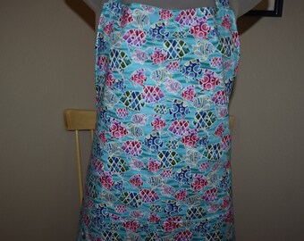 womens aprons with pockets - mosaic fish