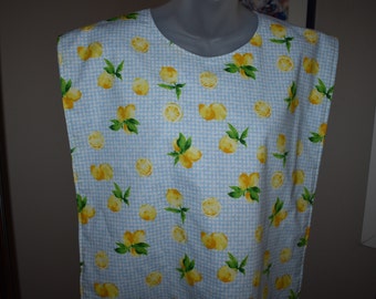 adult bibs, womens aprons, gingham lemons