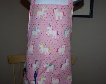 kids aprons, apron for girl, unicorns and hearts