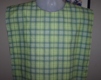 adult bibs, mens aprons, plaid in greens