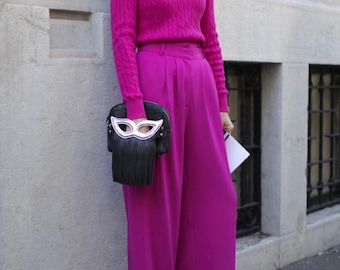 Fuchsia pink v neck polo Ralph Lauren jumper winter spring pullover cable knit pattern white embroidered logo cotton top
