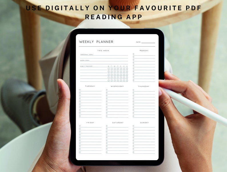 Weekly planner with habit tracker printable pdf planner minimalist