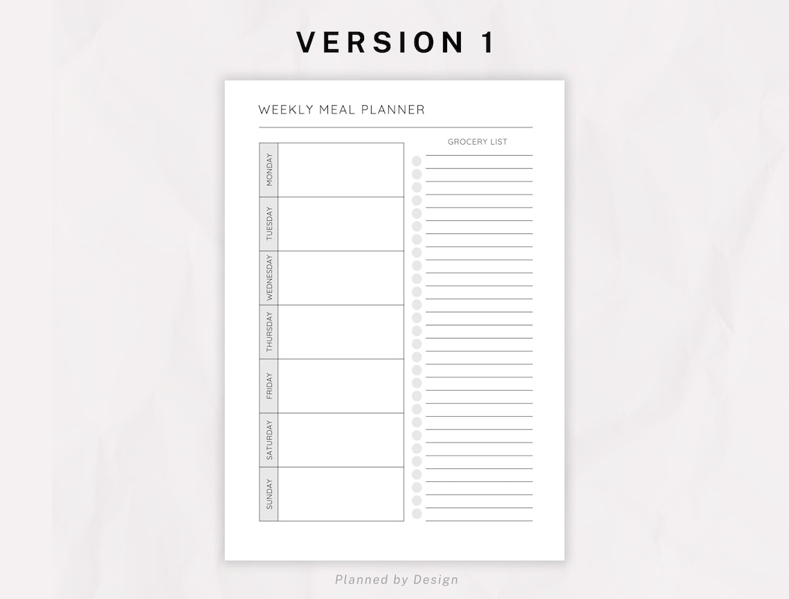 Weekly Meal Planner, Printable Planner, Printable PDF, Grocery List ...