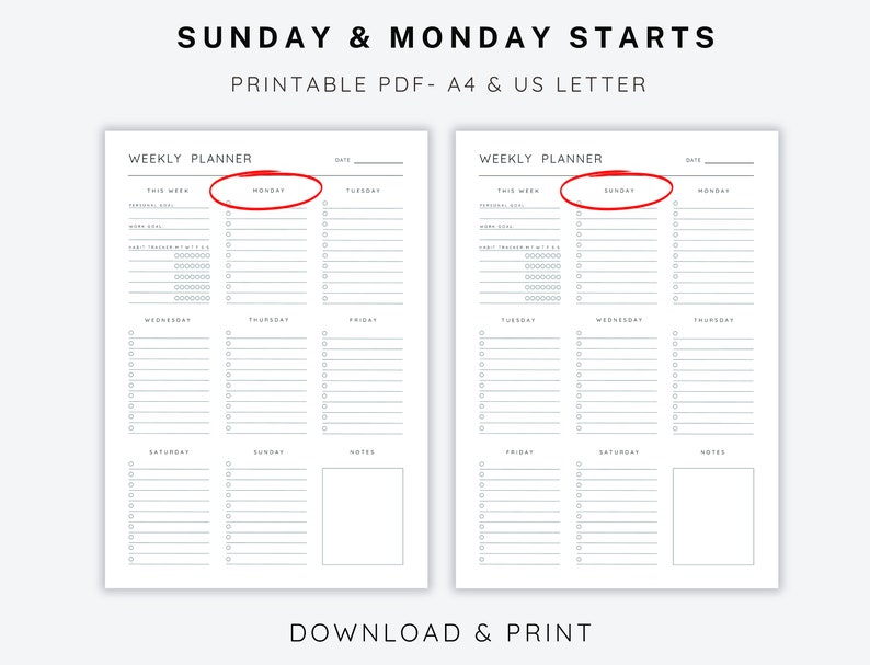 Weekly planner with habit tracker printable pdf planner minimalist