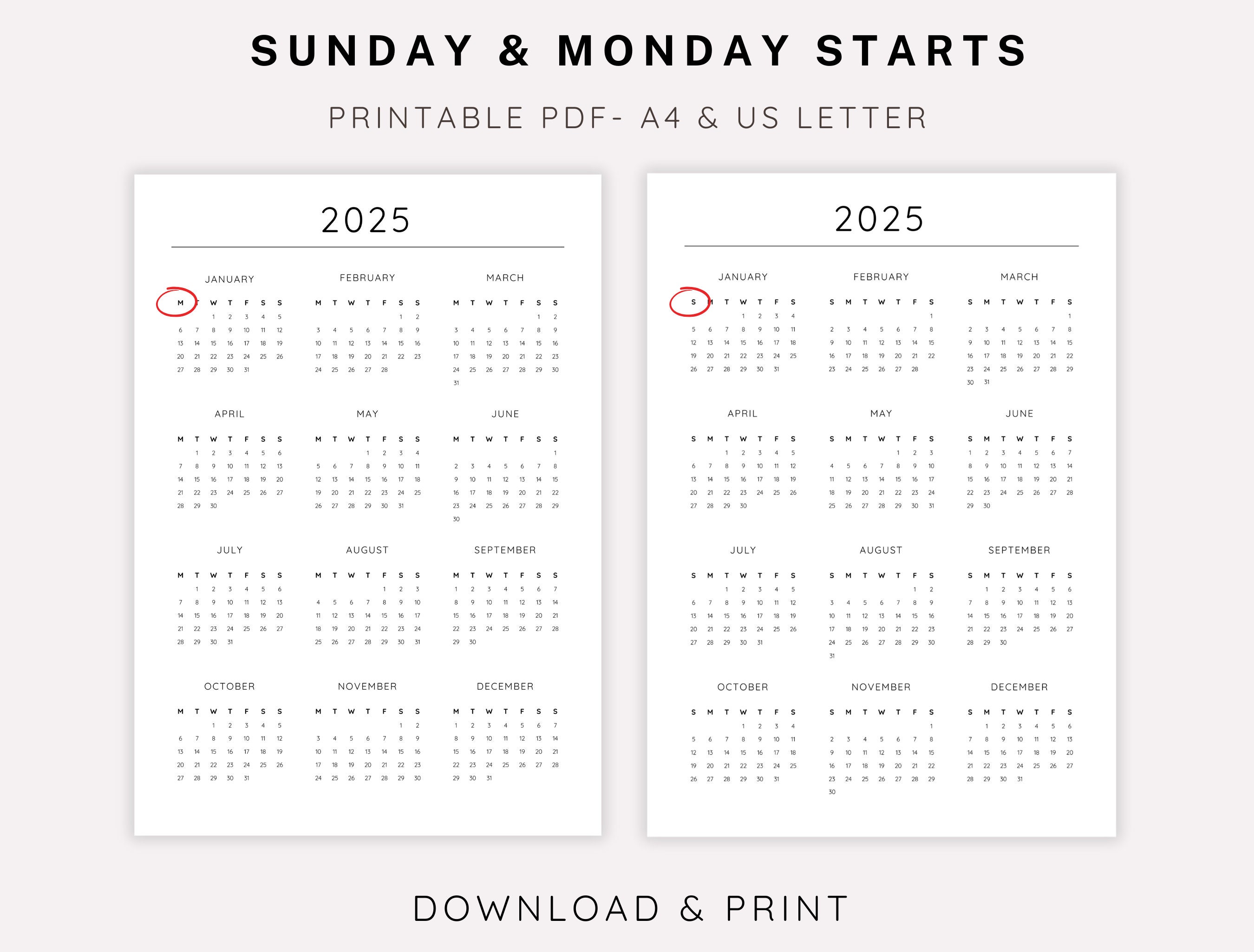 2025 Year Calendar, Printable PDF, Wall Calendar, One Page Printable ...