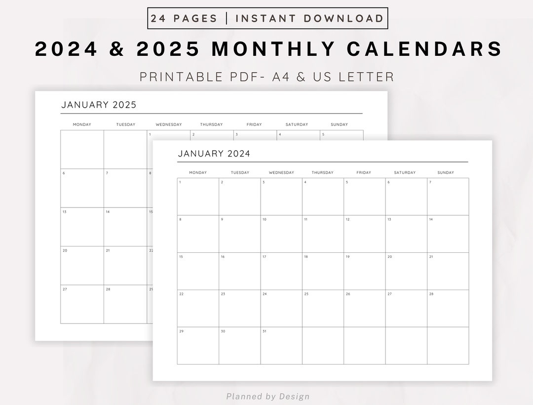 2024 & 2025 Monthly Calendars, Printable Calendars, One Month per Page ...