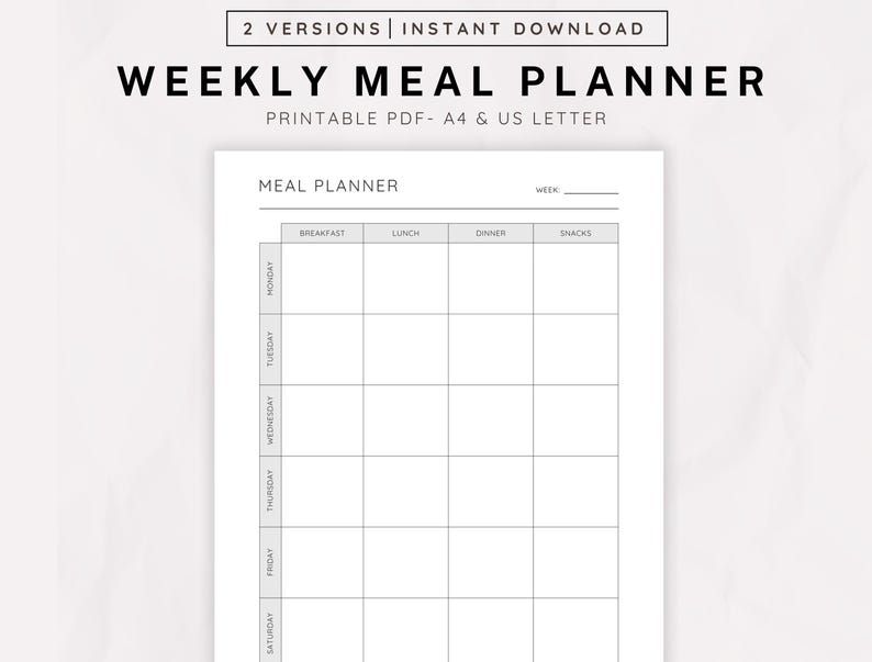 Weekly Meal Planner Printable PDF Meal Planner Template Meal Prep