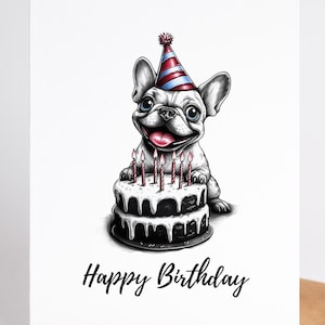 Personalized French Bulldog Birthday Card | Custom Name Cute Dog Card | Blank Inside on Premium Cardstock with Envelope
