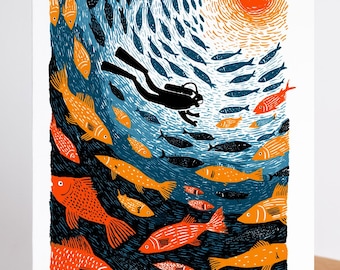 SCUBA Greeting Card Set of 10 | Gifts for Scuba Divers | Scuba Diving Art Cards | Ocean Greeting Cards | Underwater Note Card Set
