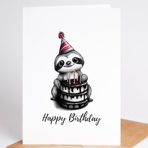 Adorable carte d'anniversaire paresseux - 5 x 7 pouces sur du papier cartonné haut de gamme avec créations artisanales ou enveloppe blanche pour tous les âges