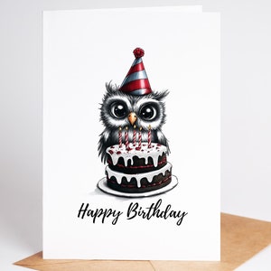 Adorable carte d'anniversaire hibou pour elle ou lui - parfaite pour les amoureux des animaux ! Thème de la ferme, intérieur vierge, enveloppe incluse
