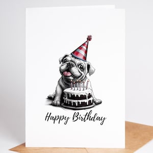 Adorable carte d'anniversaire bouledogue - Vierge à l'intérieur sur du papier cartonné premium avec une enveloppe