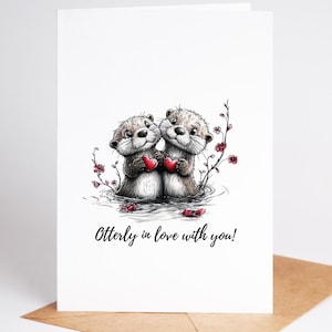 Linda tarjeta de pareja de nutrias / Tarjeta divertida de aniversario o de amor con animales / Regalo romántico para él o para ella / Linda tarjeta de amor con nutrias