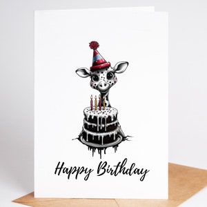 Charmante carte d'anniversaire girafe pour enfants et adultes - Intérieur vierge sur papier cartonné premium