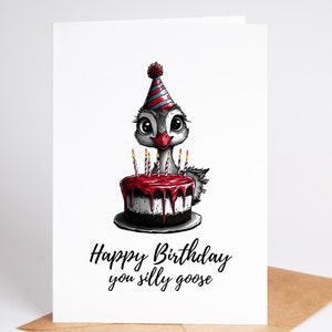 Carte d'anniversaire Silly Goose pour enfants et adultes - Intérieur vierge sur papier cartonné haut de gamme avec enveloppe artisanale ou blanche