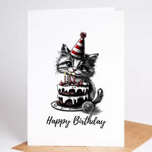 Adorable carte d'anniversaire de chat - Vierge à l'intérieur sur du papier cartonné de qualité supérieure avec créations artisanales ou enveloppe blanche pour enfants et adultes