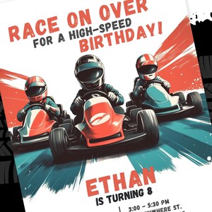 Go-Kart-Einladung zum Geburtstag | Bearbeitbare Rennwagen-Party für Jungen | Racing Geburtstagskarte | Kinder Go-Kart Party Template