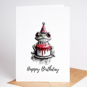 Adorable carte d'anniversaire 5 x 7 grenouilles pour enfants et adultes, intérieur vierge sur papier cartonné premium avec enveloppe incluse | Carte de voeux animaux amusants