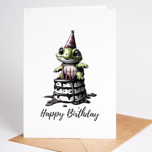 Adorable carte d'anniversaire tortue pour enfants et adultes - Intérieur vierge sur papier cartonné haut de gamme avec enveloppe artisanale ou blanche