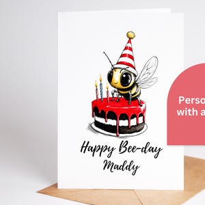 Karte zum Geburtstag mit Bienen | Personalisierte Hummel Karte | Benutzerdefinierte Name Grußkarte | Niedliche Geburtstagskarte mit Bienen | Handgefertigt
