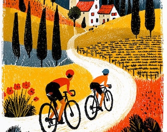 Bicycle Racing Greeting Cards Set: Cyclist Art Note Cards - 10 unique designs