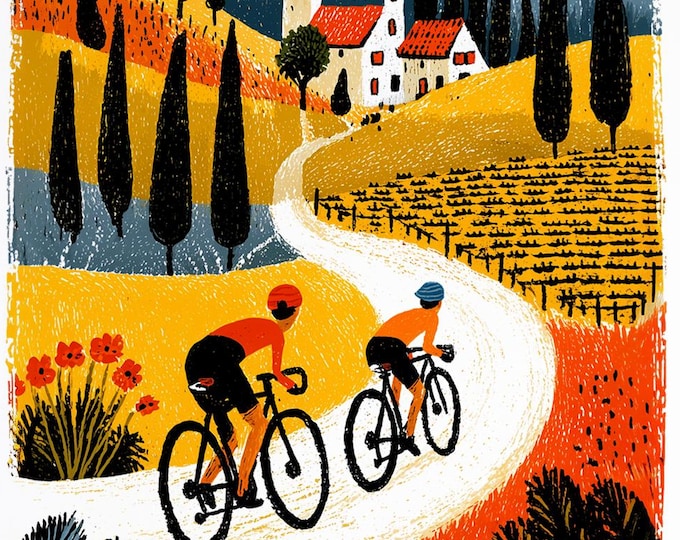 Cycling Note Cards Set of 10, Cyclist Gift, Bicycle Racing Greeting Cards, Cyclist Birthday & Thank You, Road Bike, Folk Art