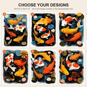 Folk art koi fish pond note card