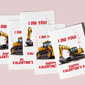 Valentijnskaarten Bulldozer & Digger voor kinderen | I Dig You-constructiekaarten | Mini 4,25 x 5,5 klasgenoot Valentijnskaarten | Set van 10"