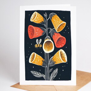 Mid century modern folk art flower greeting card