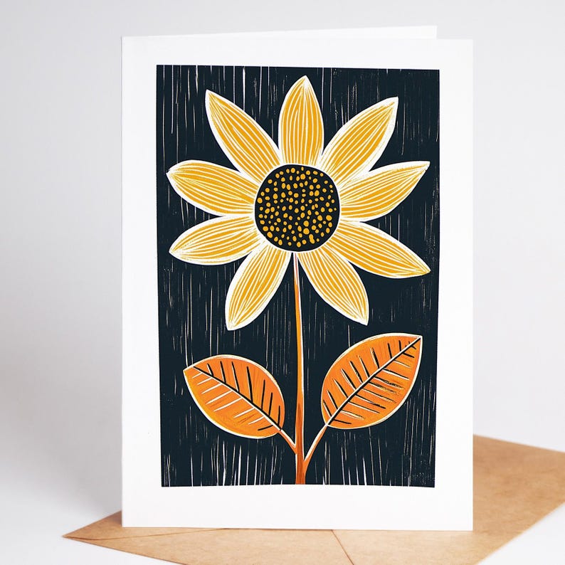 Mid century modern folk art flower greeting card