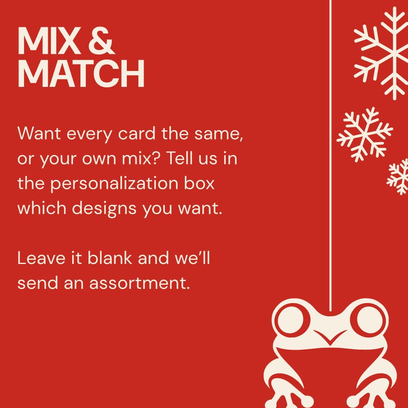 Mix and match graphic: tell us in the personalization box which Christmas designs you want
