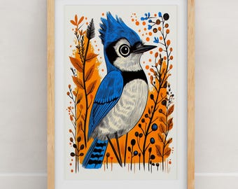 Bird Art Print | Folk Art Bird Wall Decor | Cardinal Blue Jay Owl Eagle | Birder Gift | Gallery Wall Set | 8x10 or 11x14