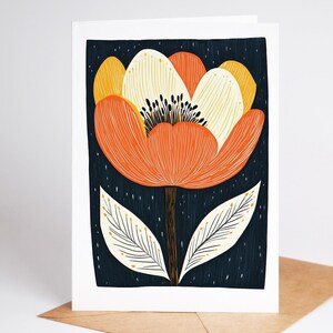 Mid century modern folk art flower greeting card