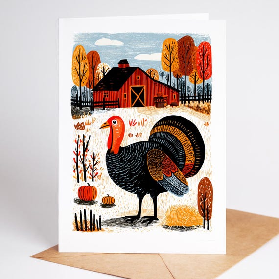 Thanksgiving Cards Set: Autumn Farm Designs, Blank Inside, Envelopes Included