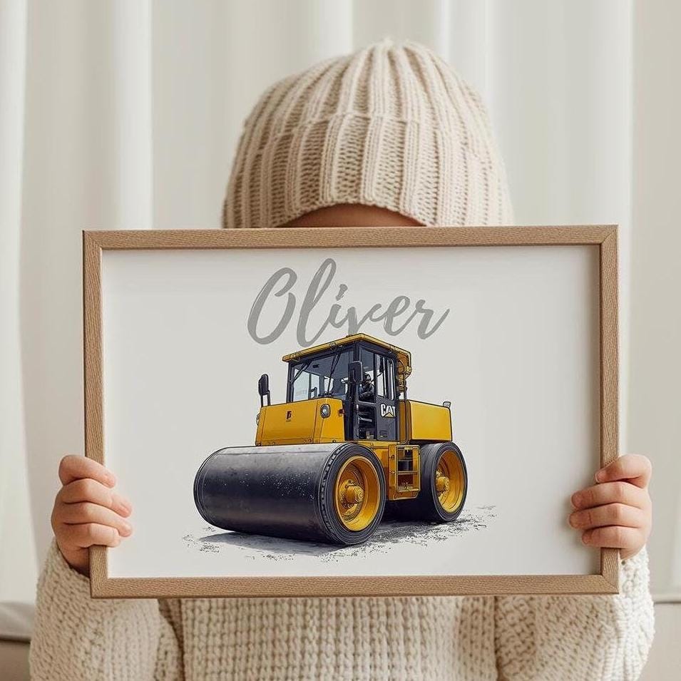 Personalized Road Roller Print: Construction Truck Wall Art (Digital Download)