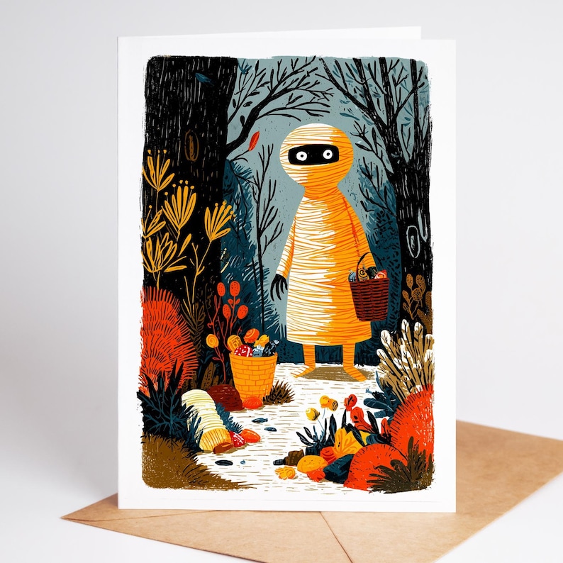 Folk art Halloween greeting card