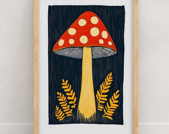 Mushroom Art Print | Bold Botanical Wall Art | Dark Moody Fungi Poster | Cottagecore Gallery Wall Set | 8x10 or 11x14