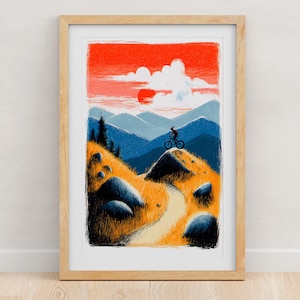 Female Mountain Bike Art Print | Woman Mountain Biking Wall Art | Cycling Artwork | MTB Decor | 8x10 or 11x14 Outdoor Adventure Print Style 11