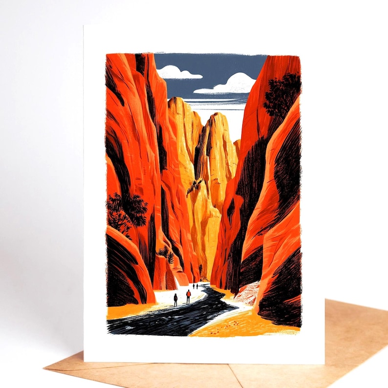 National park folk art greeting card set, ten linocut-style park designs