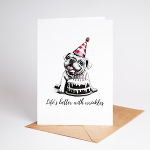 Tarjeta de felicitación con un bulldog divertido / La vida es mejor con arrugas / Linda tarjeta con temática de bulldog / Tarjeta de cumpleaños o para cualquier ocasión para amantes de los perros