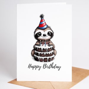 Tarjeta de cumpleaños de perezoso personalizada: tarjeta divertida y linda con animales, nombre personalizado, regalo de fiesta lenta, felicitación hecha a mano