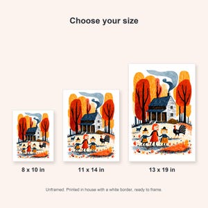 Size guide for the Thanksgiving farmhouse art print at 8x10, 11x14 and 13x19 inches