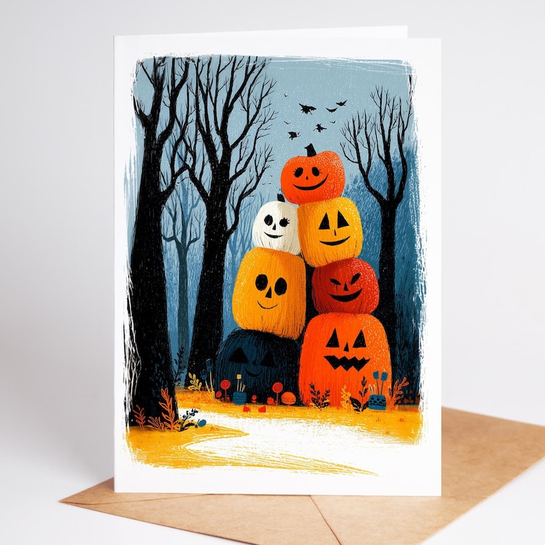 Folk art Halloween greeting card