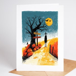 Haunted Village Halloween Cards Set of 10 | Spooky Folk Art Note Cards | Witch, Black Cat & Ghost Cards | Blank Inside with Envelopes
