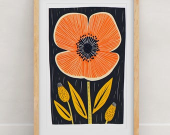 Mid Century Modern Floral Art Print | Bold Botanical Wall Art | Dark Moody Flower Poster | Gallery Wall Set | 8x10 or 11x14