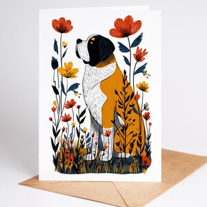 Carte de voeux florale Saint-Bernard – 4,25 × 5,5 mot de passe vierge pour chien – Illustration Saint-Bernard dessinée à la main | Papeterie pour les animaux de compagnie