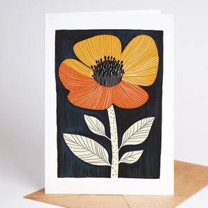 Mid century modern folk art flower greeting card