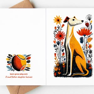 Whippet Linocut-Style Greeting Cards - Set of 10 Folk Art Dog Stationery - Linocut-Style Floral Note Cards - Whippet Mom Gift & Pet Sympathy image 2
