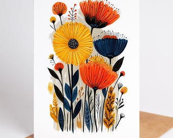 Wildflower Note Cards: Folk Art Floral Stationery Set of 10